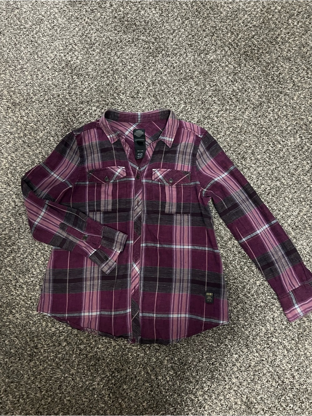 Harley Davidson Purple Plaid Button-Up Shirt